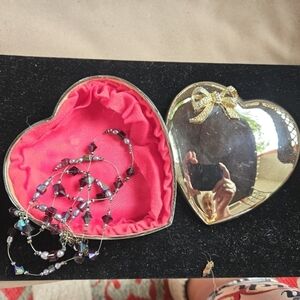 Vintage 80s Silver-plated Metal Heart Trinket Box with Lid
